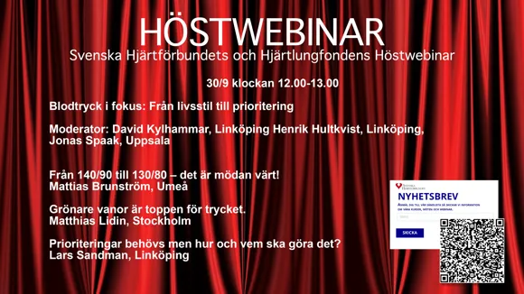 Se inspelningen av Svenska Hjärtförbundets höstwebinar - Blodtryck i fokus: Från livsstil till prioritering